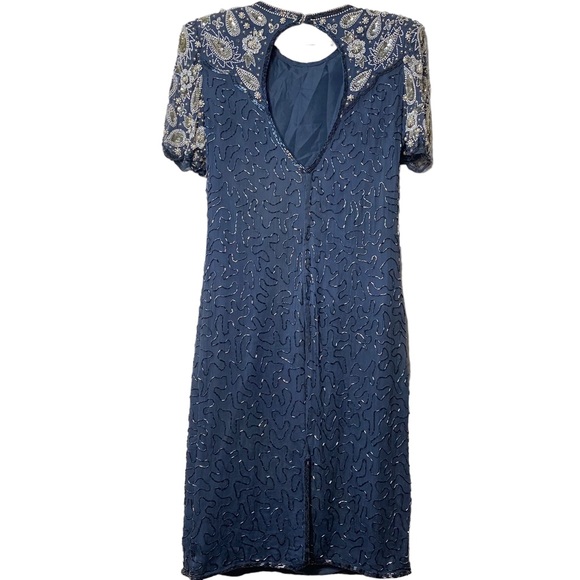 Laurence Kazar Navy Blue Silver Embellished Short Sleeve Mini Dress Womens M - Picture 5 of 8